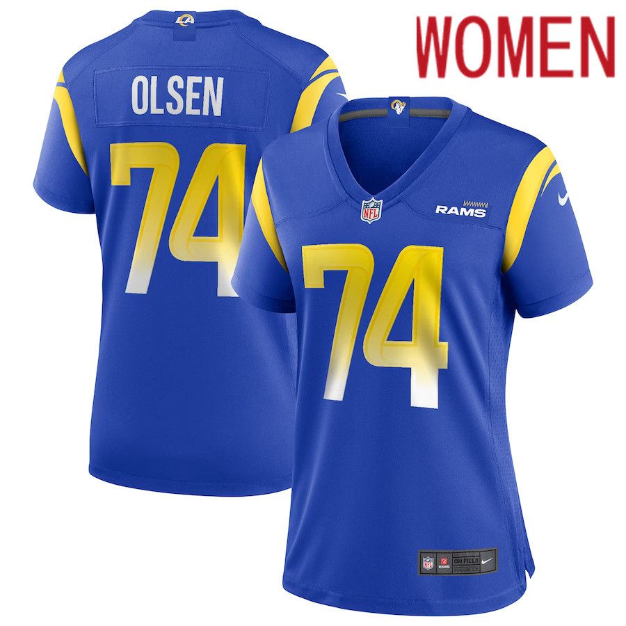 Women Los Angeles Rams 74 Merlin Olsen Nike Royal Game Retired Player NFL Jersey